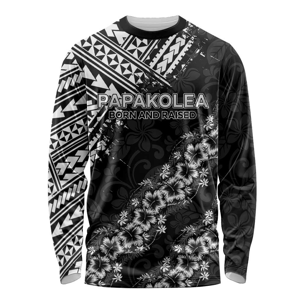 Hawaii Papakolea Born And Raised Long Sleeve Shirt Hawaiian Tribal Pattern LT05 Unisex Black - Polynesian Pride