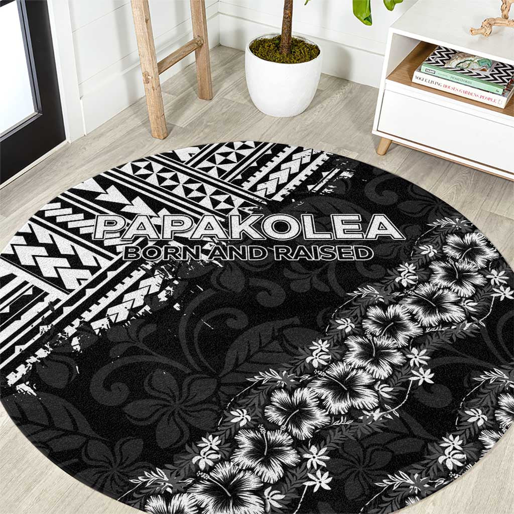 Hawaii Papakolea Born And Raised Round Carpet Hawaiian Tribal Pattern LT05 Black - Polynesian Pride