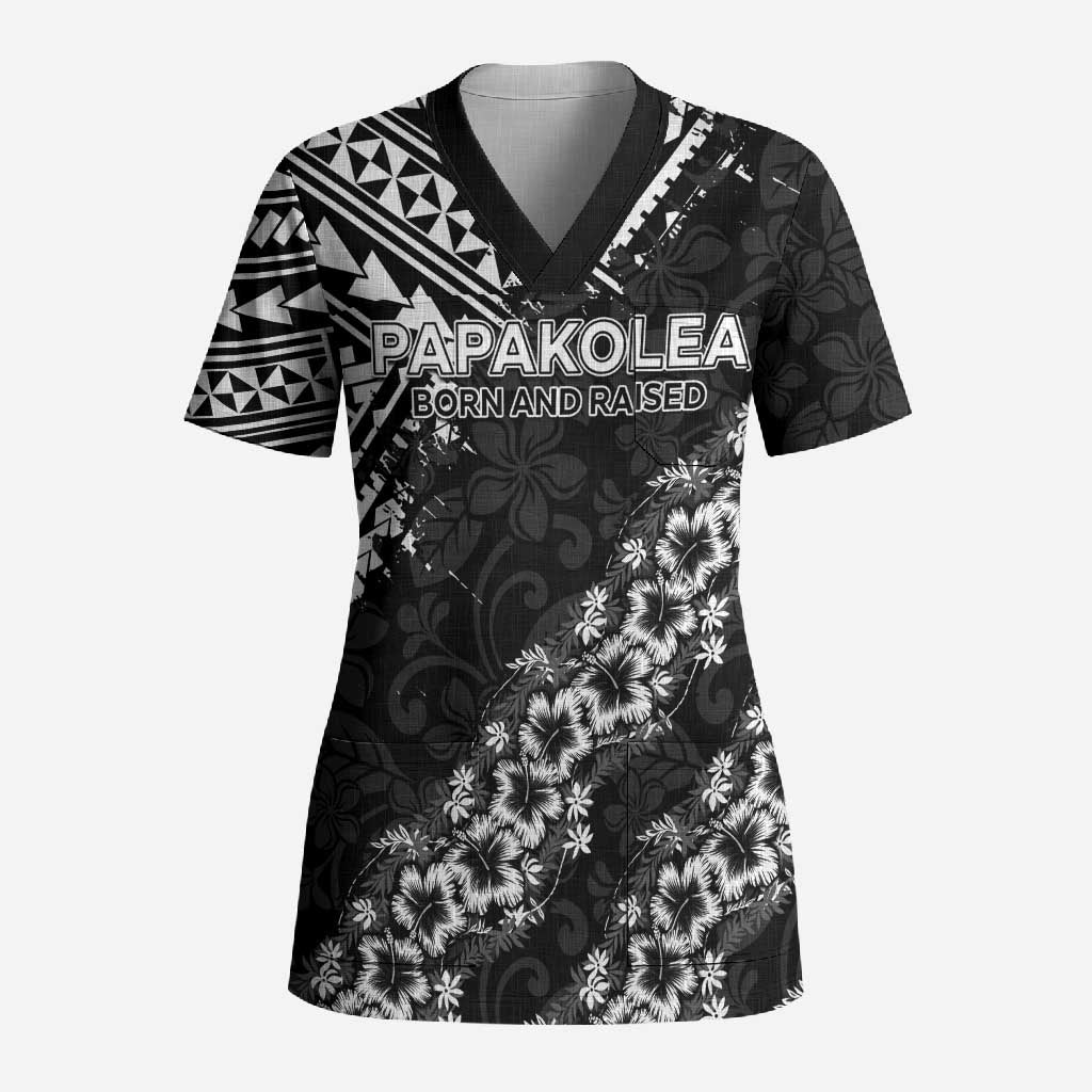 Hawaii Papakolea Born And Raised Scrub Top Hawaiian Tribal Pattern LT05 Adult Black - Polynesian Pride