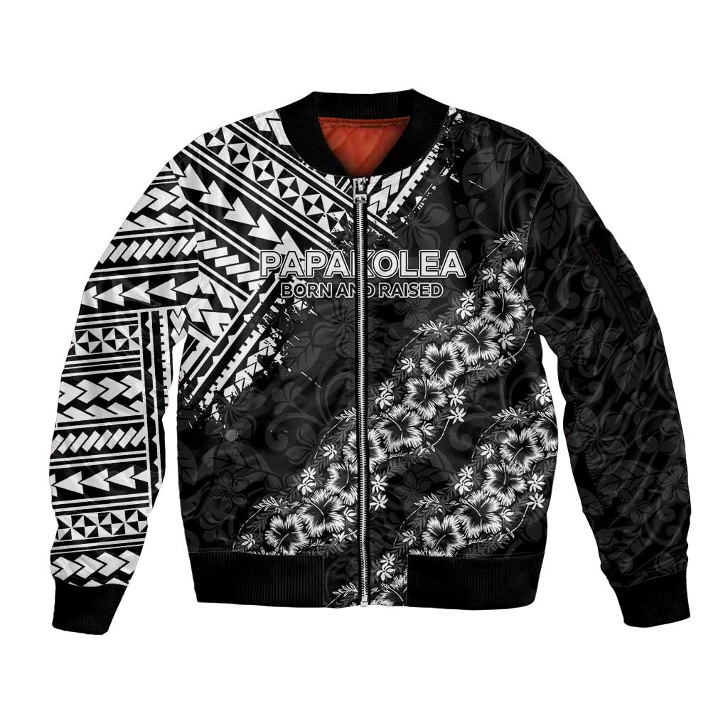 Hawaii Papakolea Born And Raised Sleeve Zip Bomber Jacket Hawaiian Tribal Pattern LT05 Unisex Black - Polynesian Pride