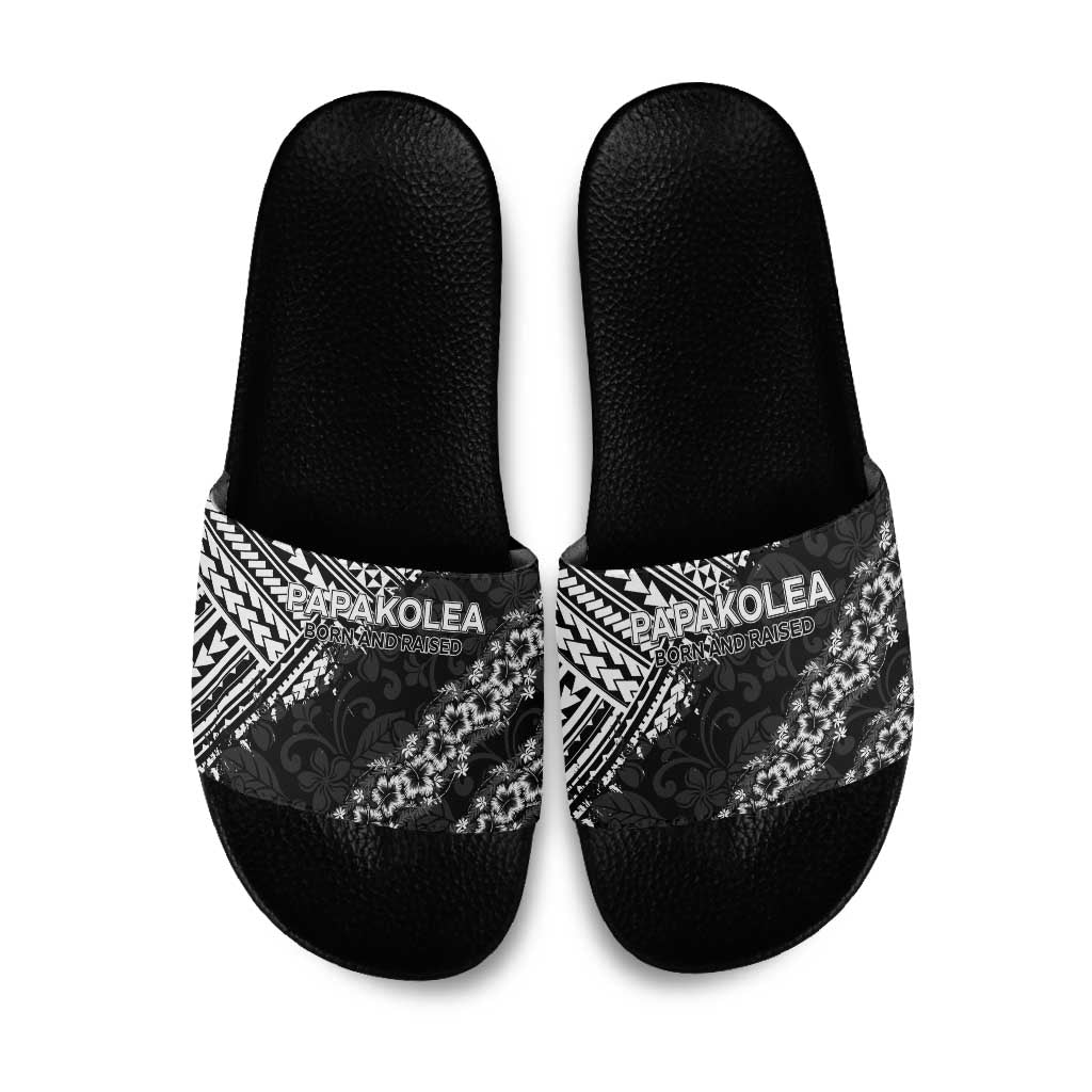 Hawaii Papakolea Born And Raised Slide Sandals Hawaiian Tribal Pattern LT05 Black - Polynesian Pride