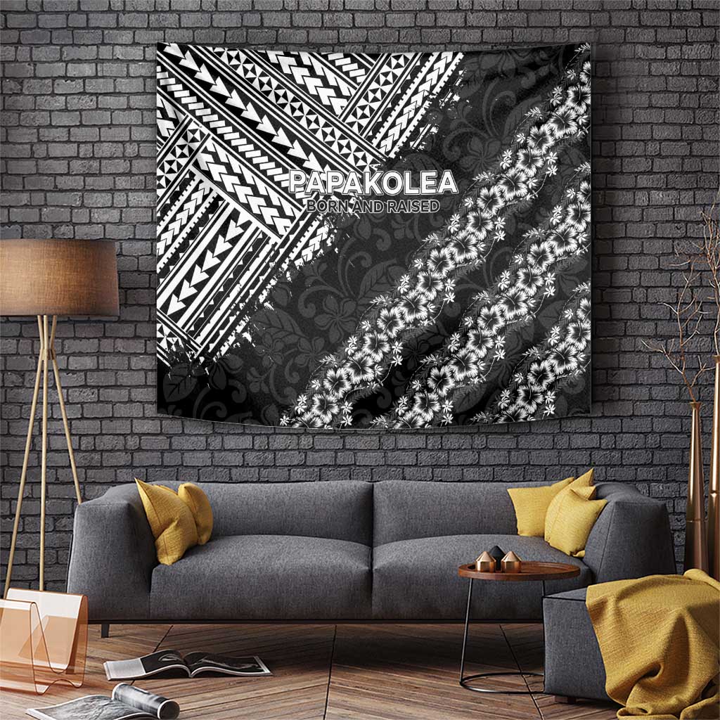 Hawaii Papakolea Born And Raised Tapestry Hawaiian Tribal Pattern LT05 Black - Polynesian Pride
