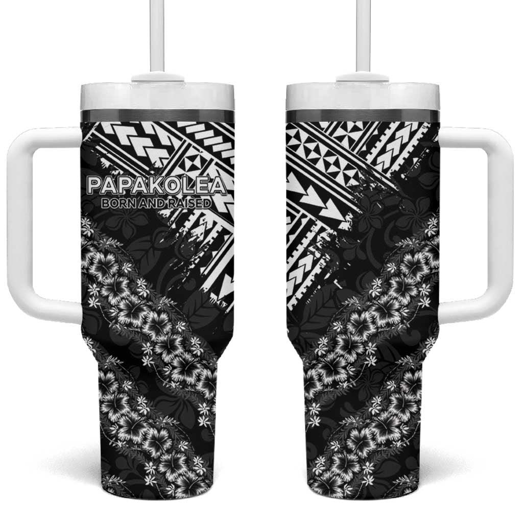 Hawaii Papakolea Born And Raised Tumbler With Handle Hawaiian Tribal Pattern LT05 One Size: 40 oz Black - Polynesian Pride