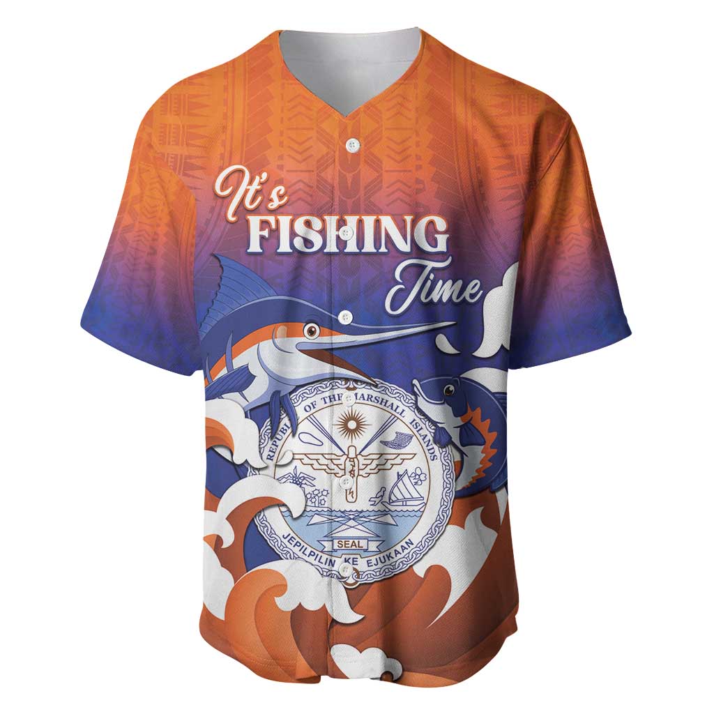 Marshall Islands Fishermen's Day Baseball Jersey It's Fishing Time LT05 Orange - Polynesian Pride