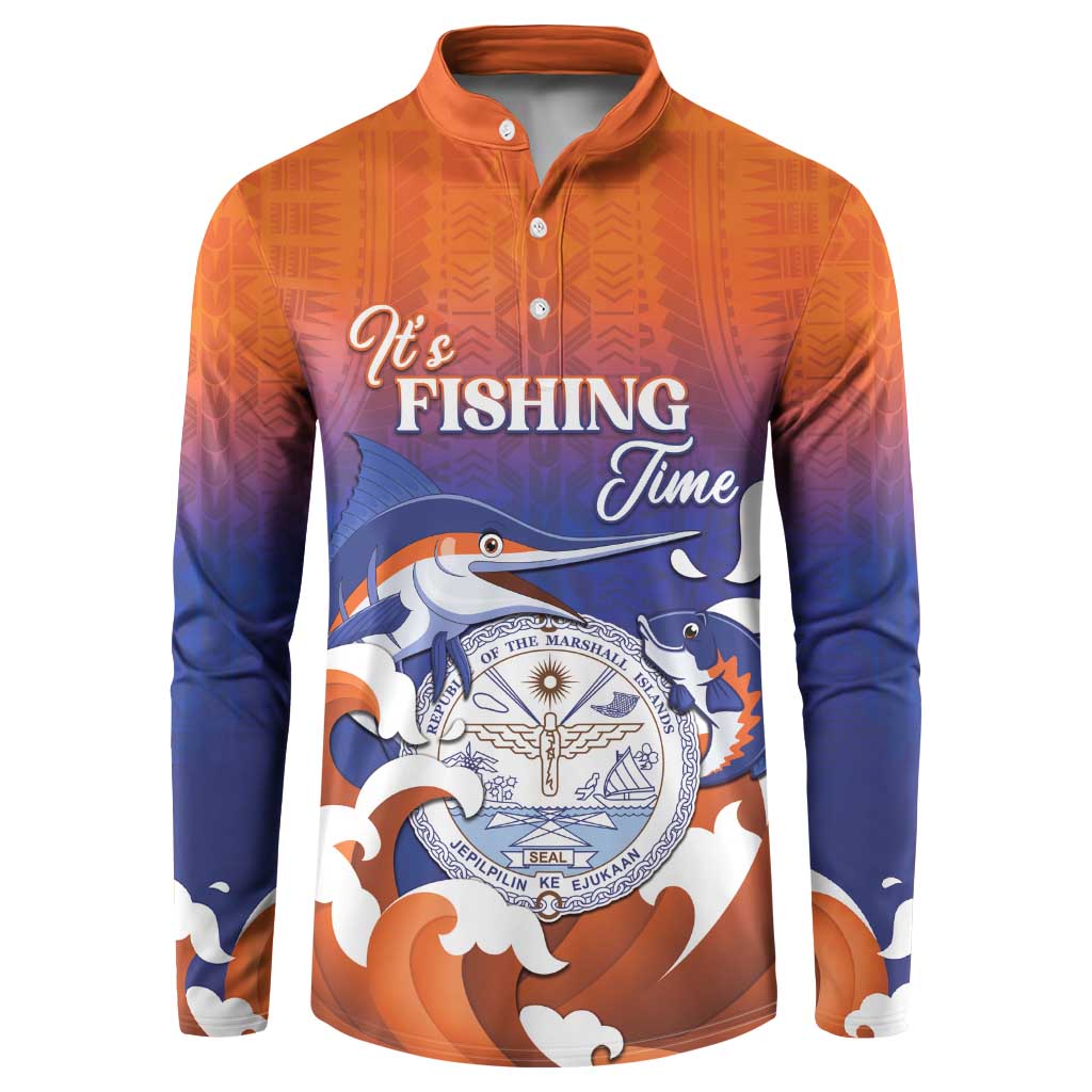 Marshall Islands Fishermen's Day Button Sweatshirt It's Fishing Time LT05 Orange - Polynesian Pride