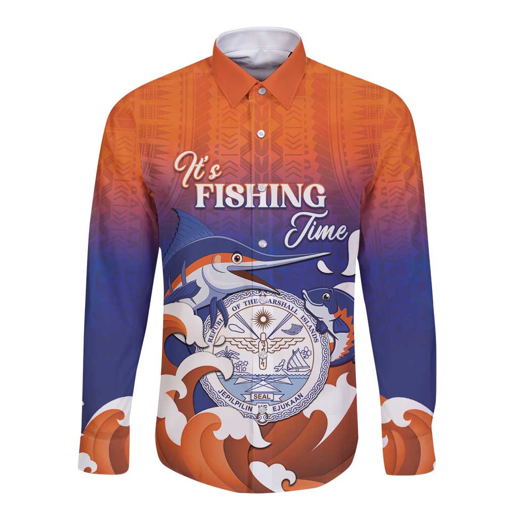 Marshall Islands Fishermen's Day Long Sleeve Button Shirt It's Fishing Time LT05 Unisex Orange - Polynesian Pride