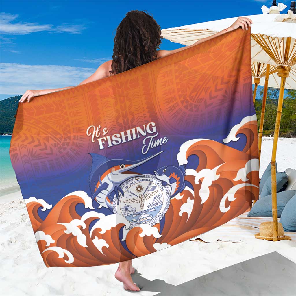 Marshall Islands Fishermen's Day Sarong It's Fishing Time LT05 One Size 44 x 66 inches Orange - Polynesian Pride