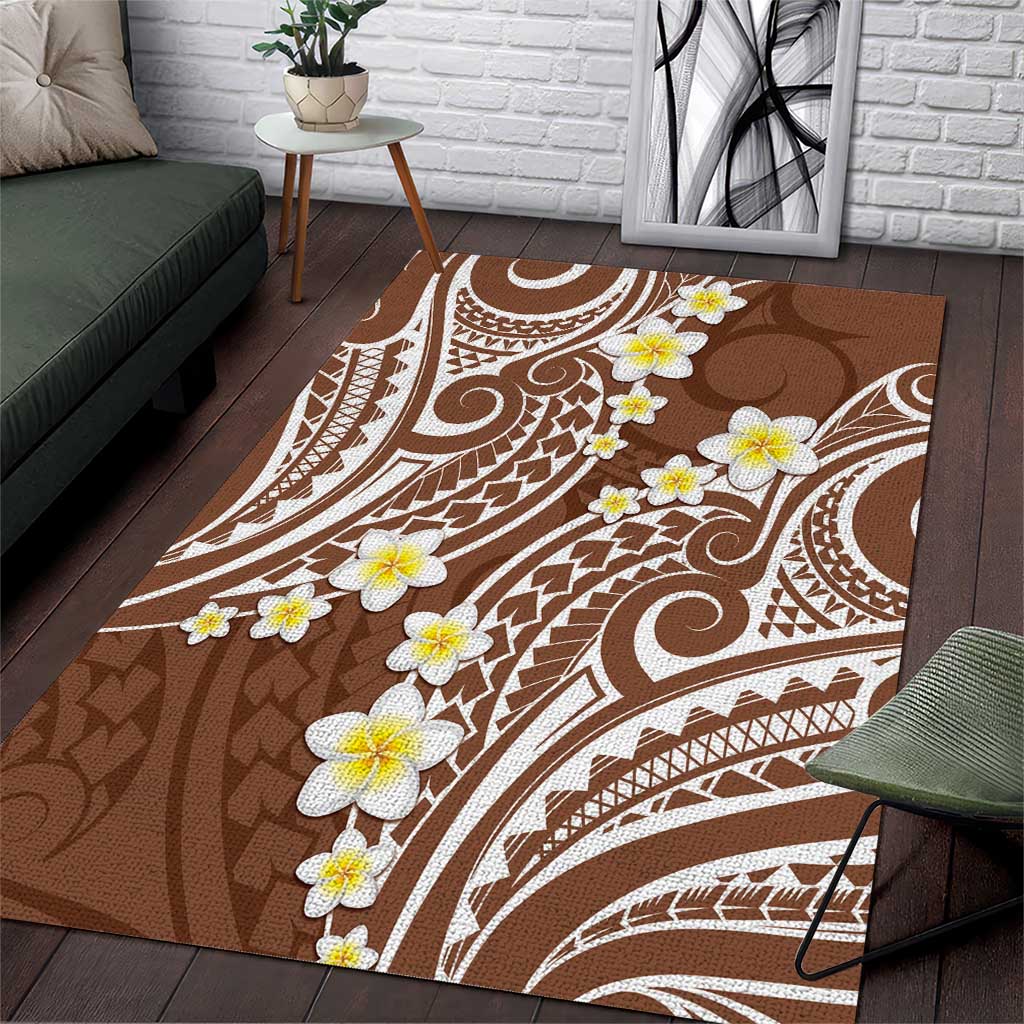 Plumeria With Brown Polynesian Tattoo Pattern Area Rug LT05 Brown - Polynesian Pride
