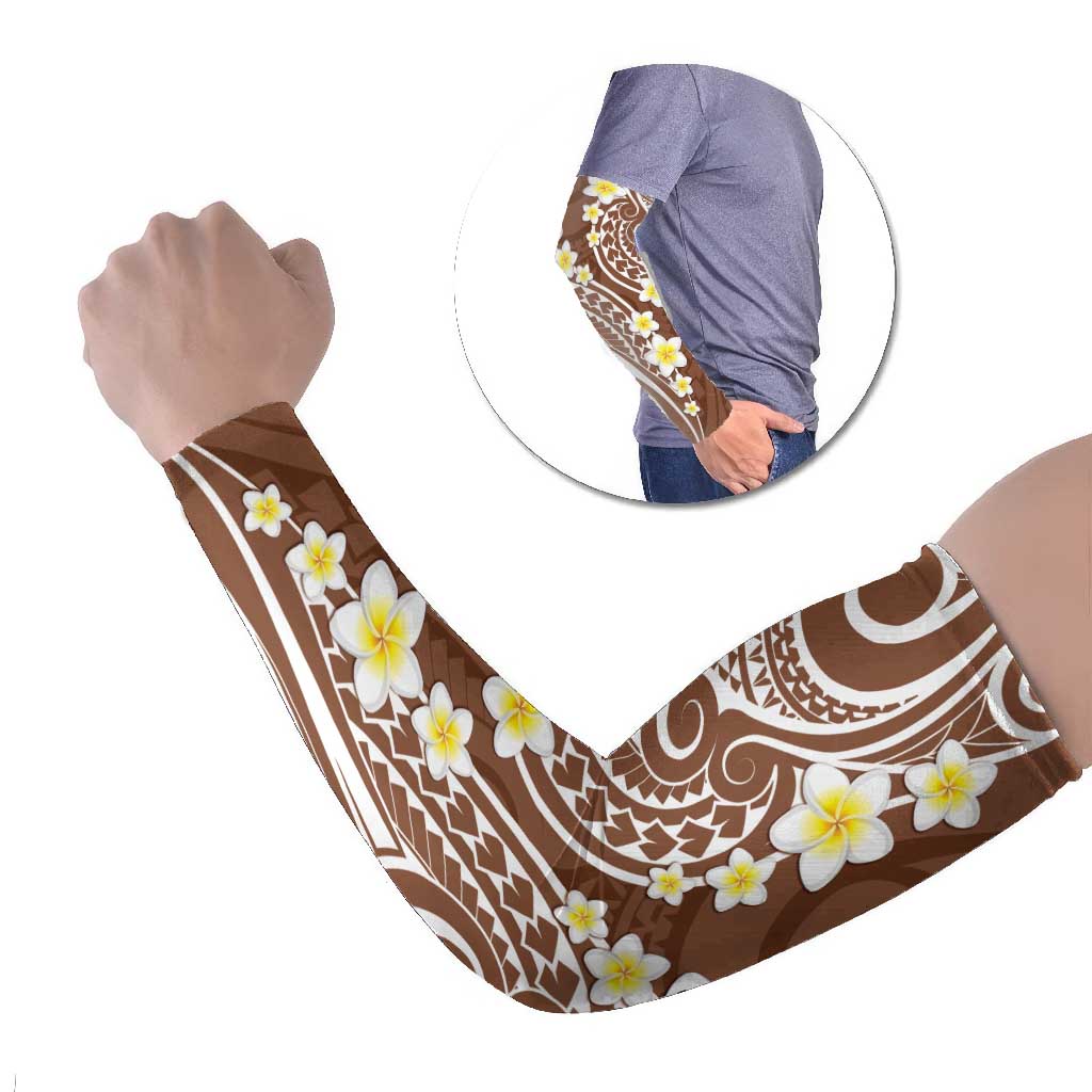 Plumeria With Brown Polynesian Tattoo Pattern Arm Sleeves LT05 Set of 2 Brown - Polynesian Pride