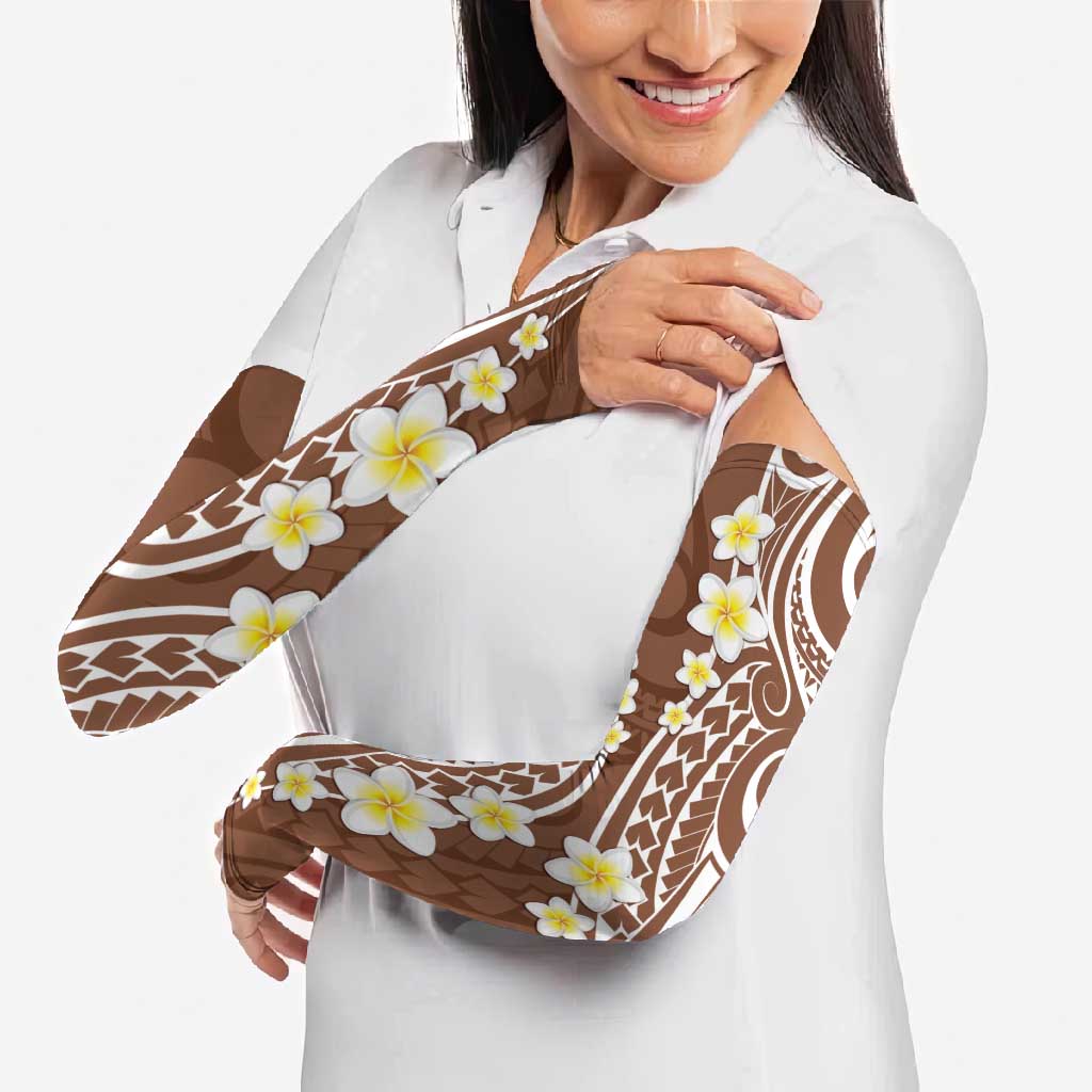 Plumeria With Brown Polynesian Tattoo Pattern Arm Sleeves LT05 - Polynesian Pride