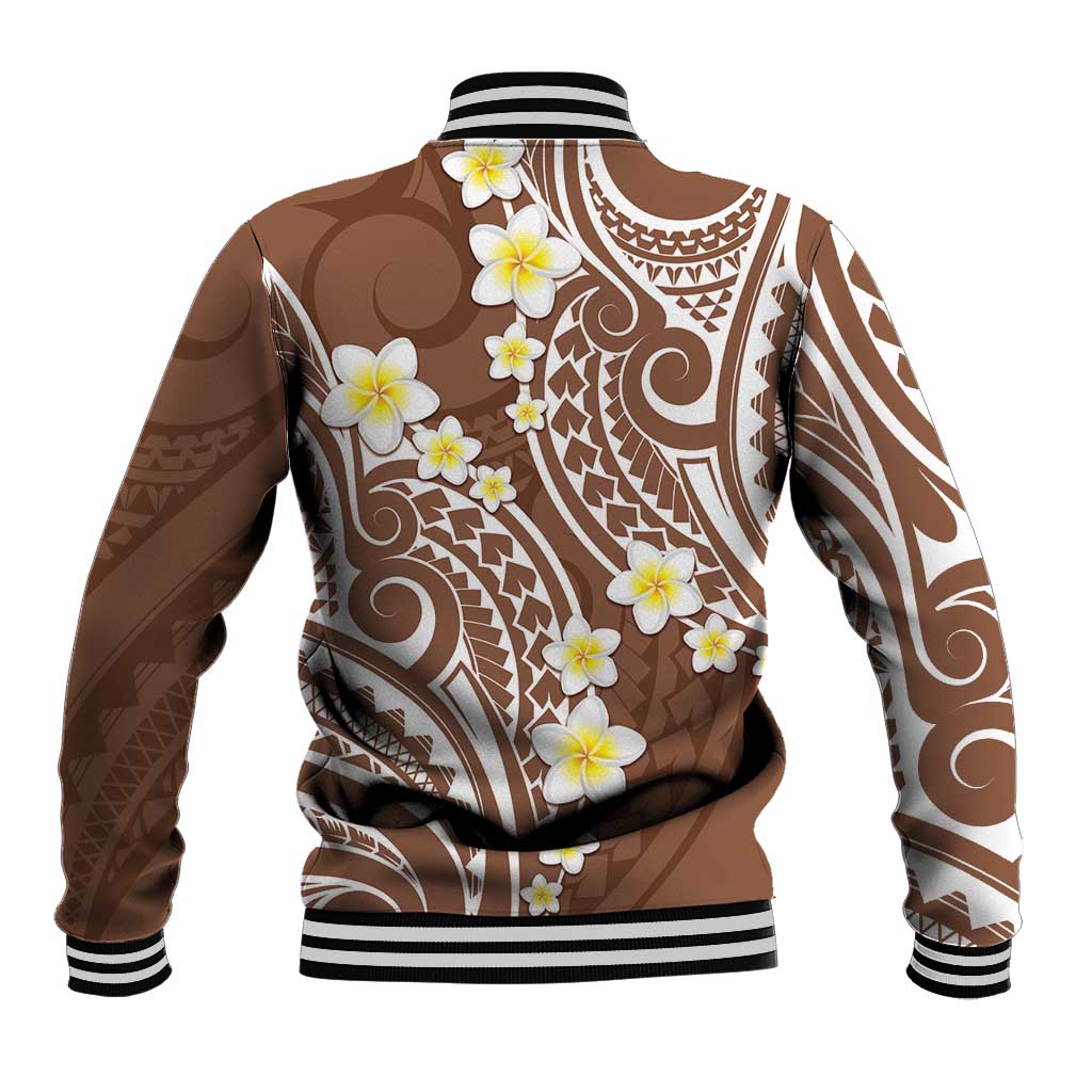 Plumeria With Brown Polynesian Tattoo Pattern Baseball Jacket LT05 - Polynesian Pride