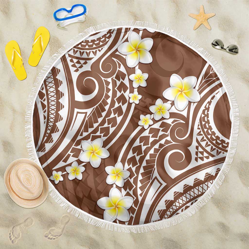Plumeria With Brown Polynesian Tattoo Pattern Beach Blanket LT05 One Size 150cm Brown - Polynesian Pride