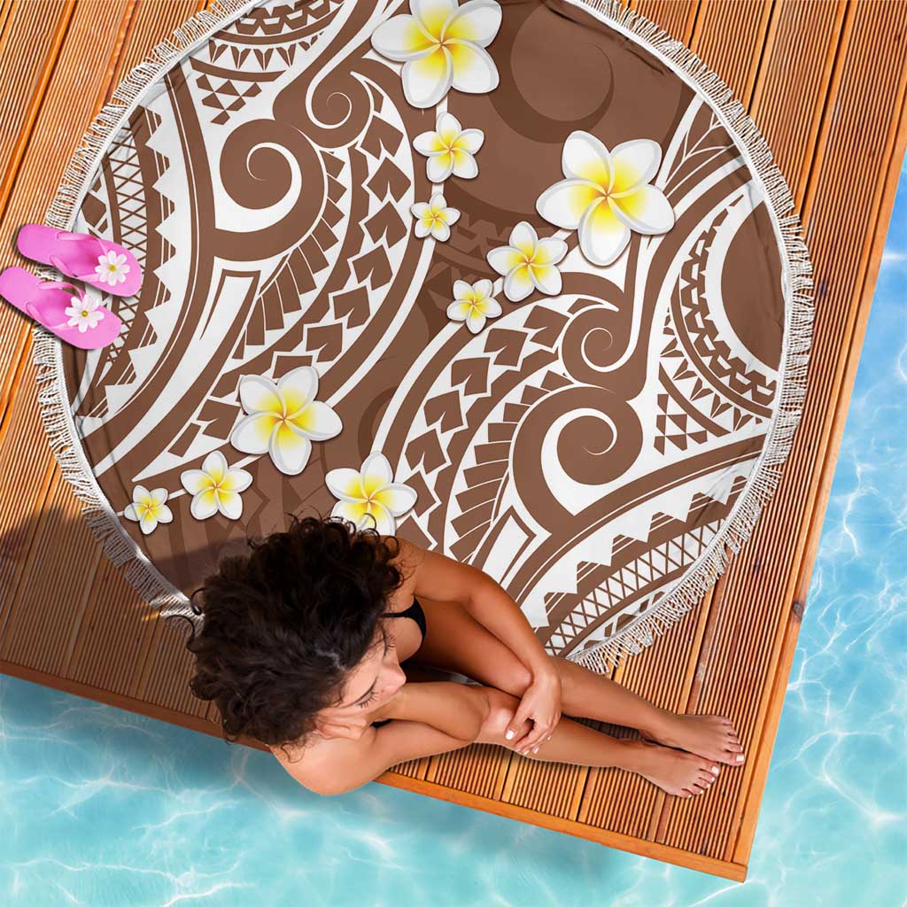Plumeria With Brown Polynesian Tattoo Pattern Beach Blanket LT05 - Polynesian Pride
