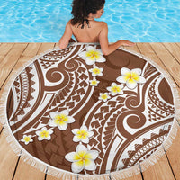 Plumeria With Brown Polynesian Tattoo Pattern Beach Blanket LT05 - Polynesian Pride