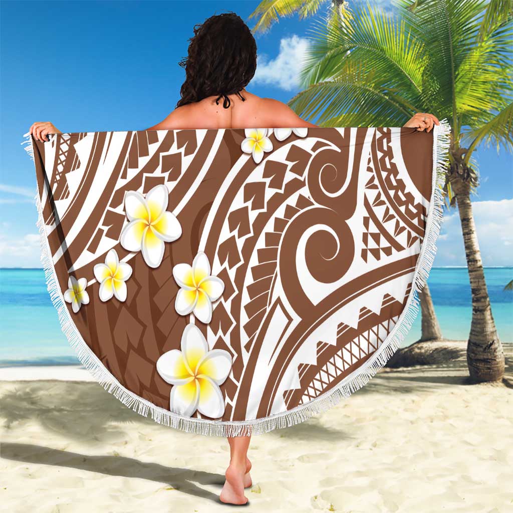 Plumeria With Brown Polynesian Tattoo Pattern Beach Blanket LT05 - Polynesian Pride