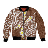 Plumeria With Brown Polynesian Tattoo Pattern Bomber Jacket LT05 Unisex Brown - Polynesian Pride