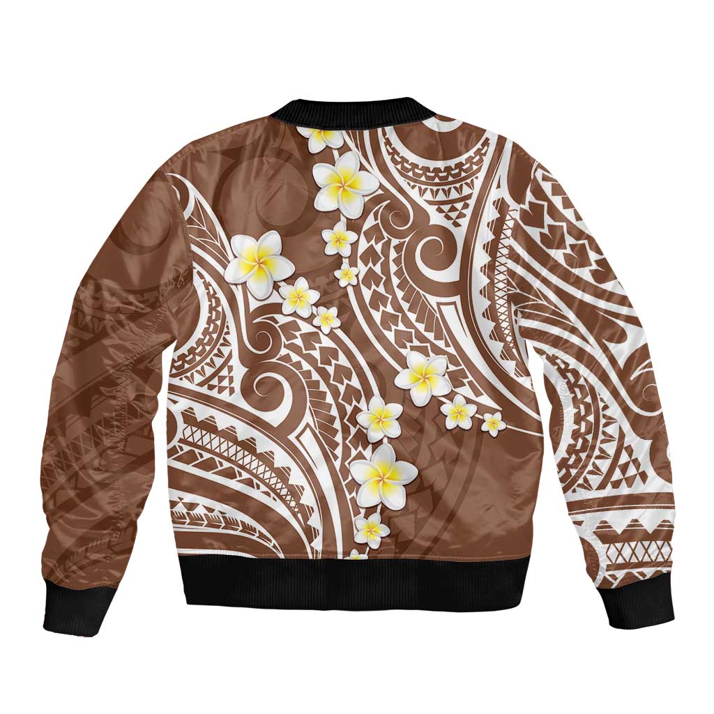 Plumeria With Brown Polynesian Tattoo Pattern Bomber Jacket LT05 - Polynesian Pride