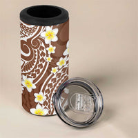 Plumeria With Brown Polynesian Tattoo Pattern 4 in 1 Can Cooler Tumbler LT05 - Polynesian Pride