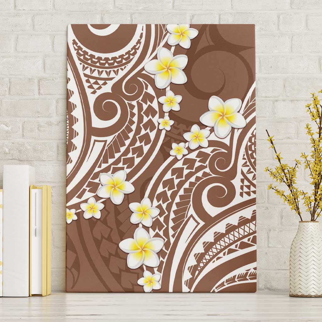 Plumeria With Brown Polynesian Tattoo Pattern Canvas Wall Art LT05 Without Frame Brown - Polynesian Pride