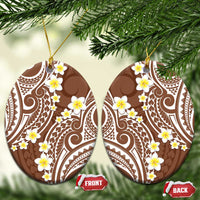 Plumeria With Brown Polynesian Tattoo Pattern Ceramic Ornament LT05 Oval Brown - Polynesian Pride