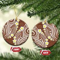 Plumeria With Brown Polynesian Tattoo Pattern Ceramic Ornament LT05 Circle Brown - Polynesian Pride