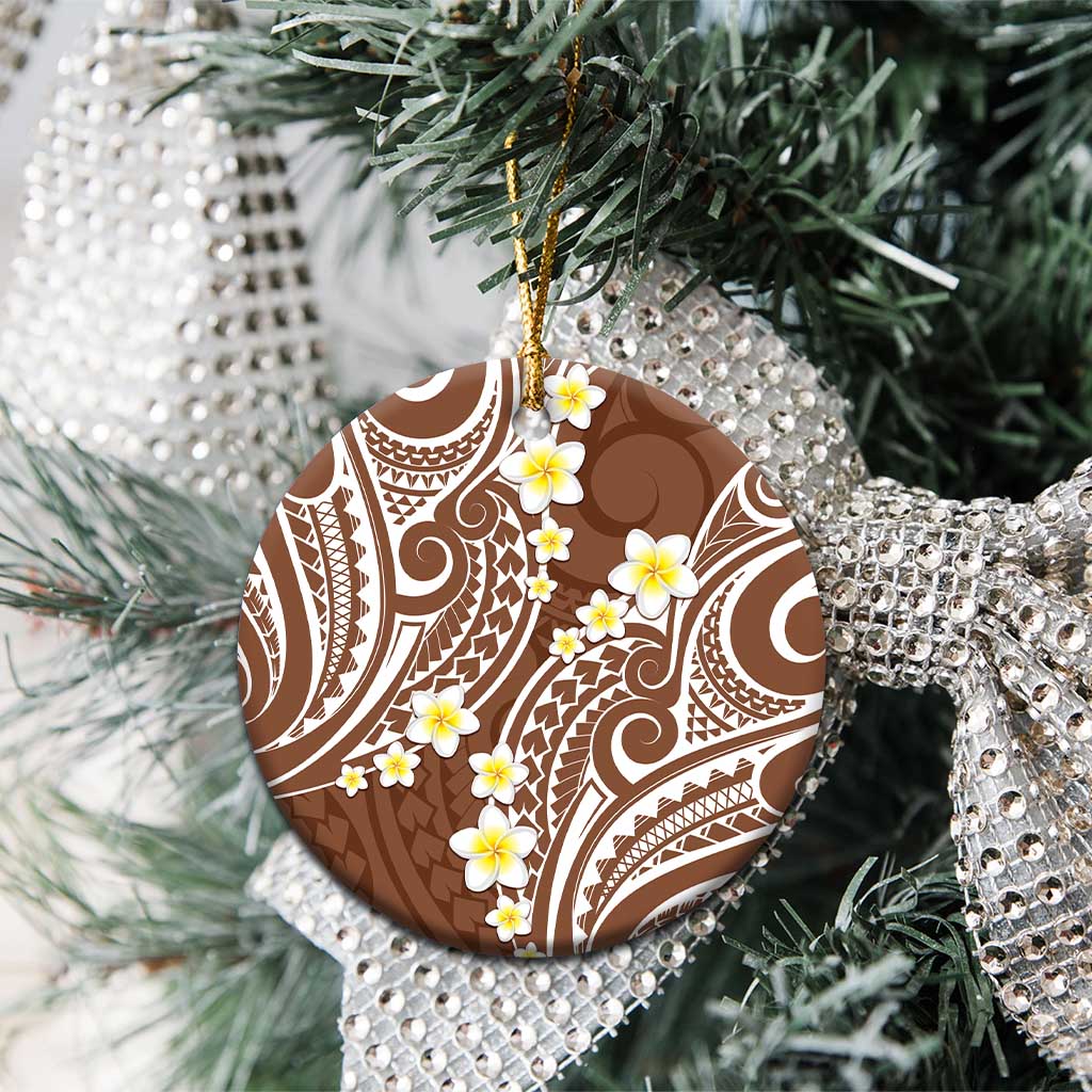 Plumeria With Brown Polynesian Tattoo Pattern Ceramic Ornament LT05 - Polynesian Pride