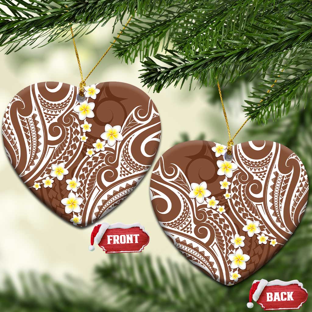 Plumeria With Brown Polynesian Tattoo Pattern Ceramic Ornament LT05 Heart Brown - Polynesian Pride