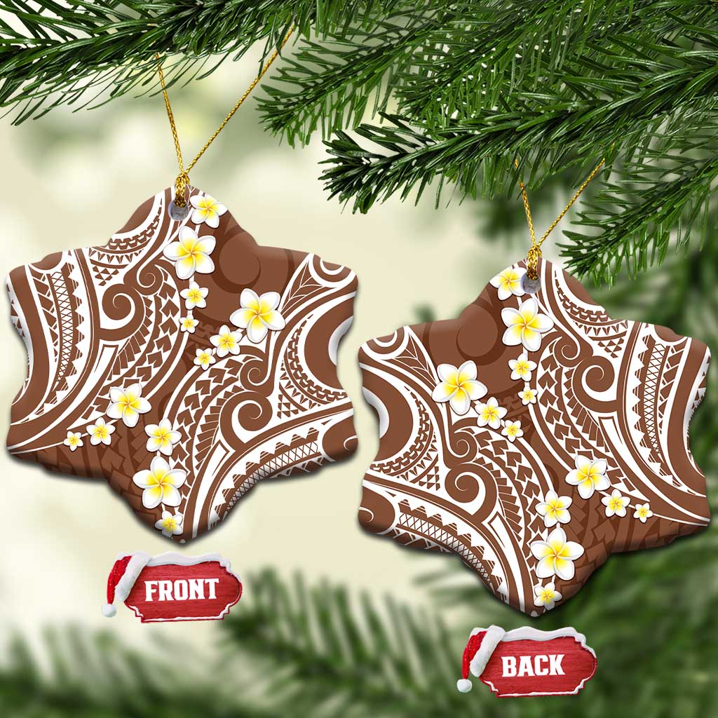 Plumeria With Brown Polynesian Tattoo Pattern Ceramic Ornament LT05 Snow Flake Brown - Polynesian Pride