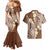 Plumeria With Brown Polynesian Tattoo Pattern Couples Matching Mermaid Dress and Hawaiian Shirt