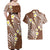 Plumeria With Brown Polynesian Tattoo Pattern Couples Matching Off Shoulder Maxi Dress and Hawaiian Shirt