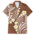 Plumeria With Brown Polynesian Tattoo Pattern Family Matching Off The Shoulder Long Sleeve Dress and Hawaiian Shirt