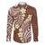 Plumeria With Brown Polynesian Tattoo Pattern Family Matching Off The Shoulder Long Sleeve Dress and Hawaiian Shirt