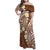 Plumeria With Brown Polynesian Tattoo Pattern Family Matching Off Shoulder Maxi Dress and Hawaiian Shirt