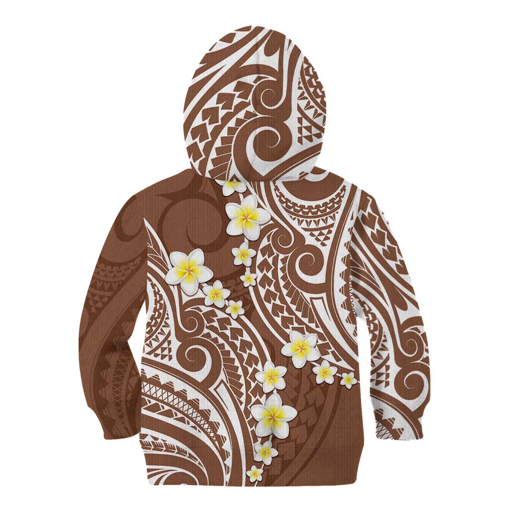 Plumeria With Brown Polynesian Tattoo Pattern Kid Hoodie LT05 - Polynesian Pride