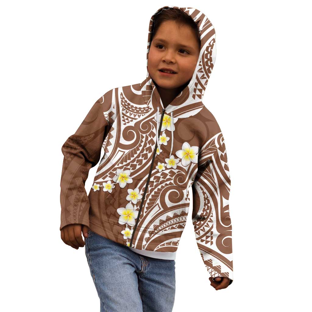 Plumeria With Brown Polynesian Tattoo Pattern Kid Hoodie LT05 - Polynesian Pride