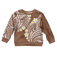 Plumeria With Brown Polynesian Tattoo Pattern Kid Ugly Christmas Sweater LT05 Kid Brown - Polynesian Pride