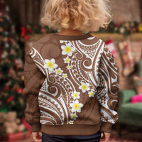Plumeria With Brown Polynesian Tattoo Pattern Kid Ugly Christmas Sweater LT05 - Polynesian Pride