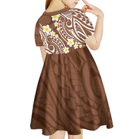 Plumeria With Brown Polynesian Tattoo Pattern Kid Short Sleeve Dress LT05 - Polynesian Pride