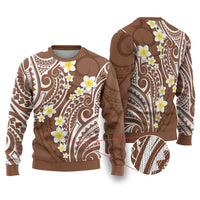 Plumeria With Brown Polynesian Tattoo Pattern Ugly Christmas Sweater LT05 Brown - Polynesian Pride