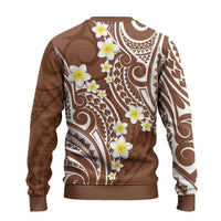 Plumeria With Brown Polynesian Tattoo Pattern Ugly Christmas Sweater LT05 - Polynesian Pride