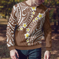 Plumeria With Brown Polynesian Tattoo Pattern Ugly Christmas Sweater LT05 - Polynesian Pride