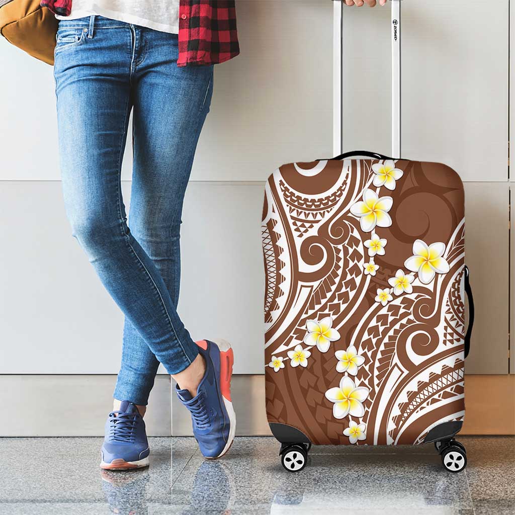 Plumeria With Brown Polynesian Tattoo Pattern Luggage Cover LT05 - Polynesian Pride