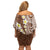 Plumeria With Brown Polynesian Tattoo Pattern Off Shoulder Short Dress