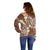 Plumeria With Brown Polynesian Tattoo Pattern Off Shoulder Sweater