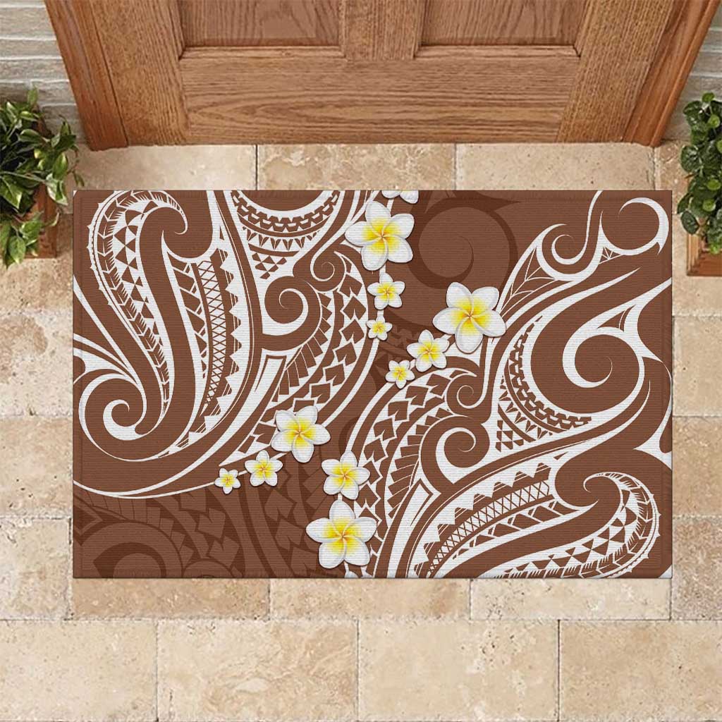 Plumeria With Brown Polynesian Tattoo Pattern Rubber Doormat LT05 Brown - Polynesian Pride
