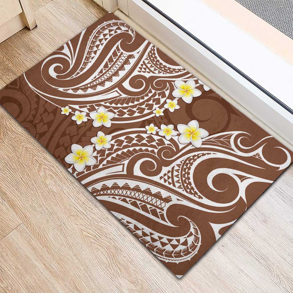 Plumeria With Brown Polynesian Tattoo Pattern Rubber Doormat LT05 - Polynesian Pride