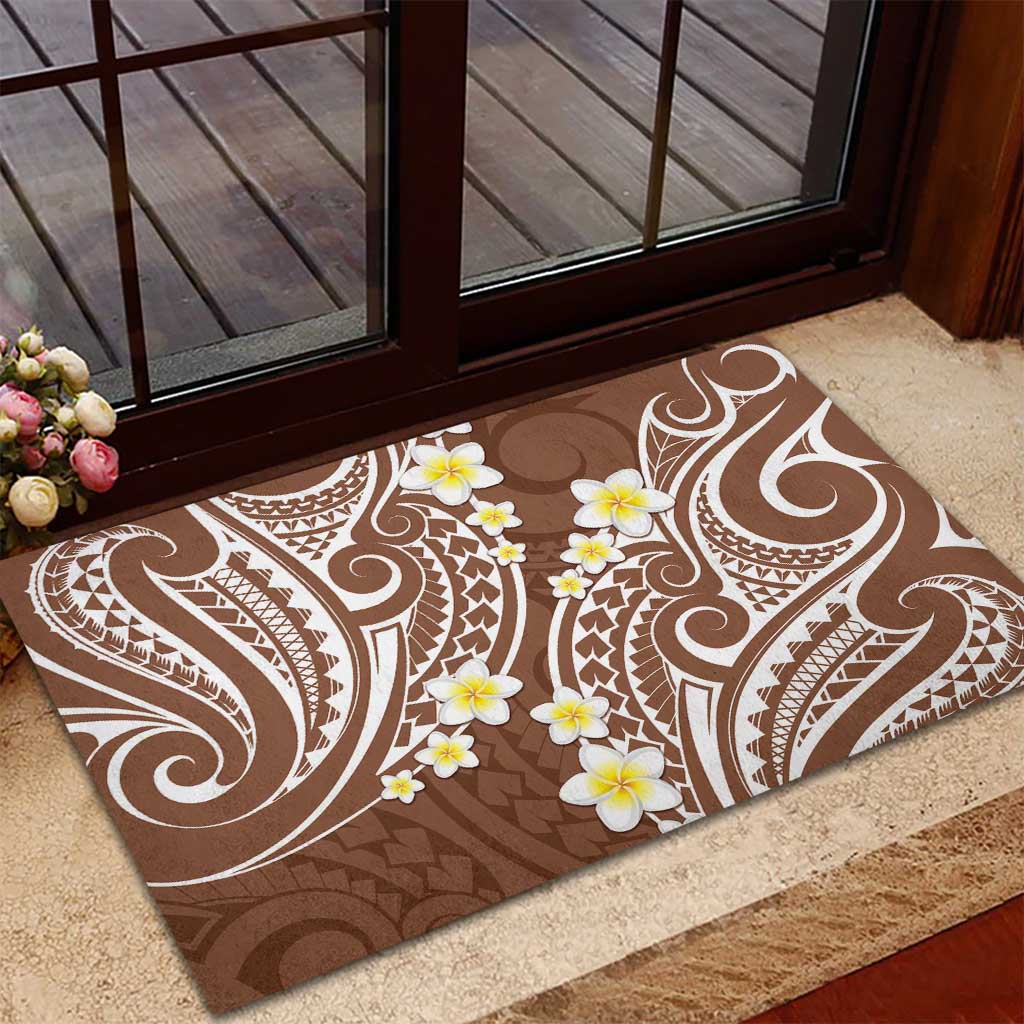 Plumeria With Brown Polynesian Tattoo Pattern Rubber Doormat LT05 - Polynesian Pride