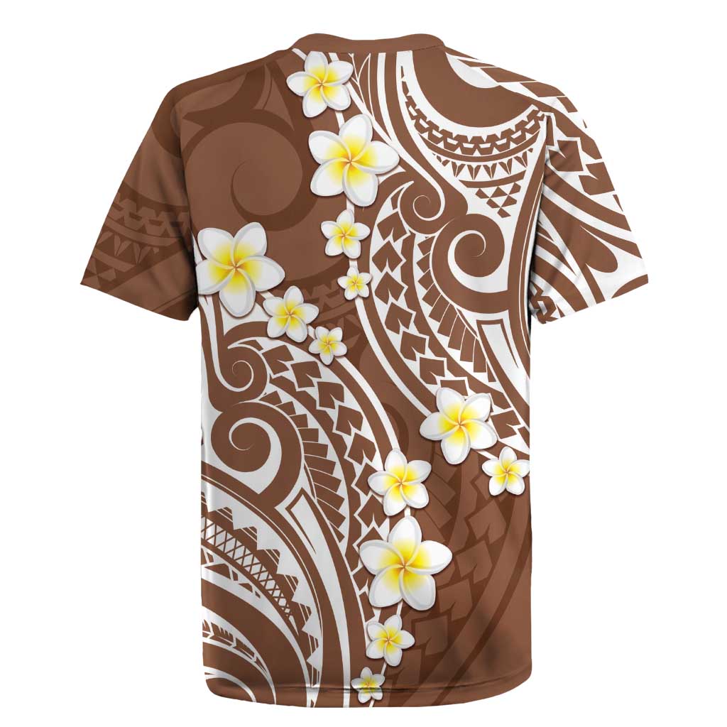 Plumeria With Brown Polynesian Tattoo Pattern Rugby Jersey LT05 - Polynesian Pride