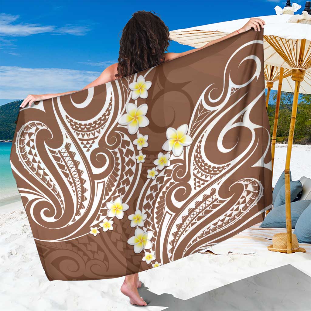 Plumeria With Brown Polynesian Tattoo Pattern Sarong LT05 One Size 44 x 66 inches Brown - Polynesian Pride