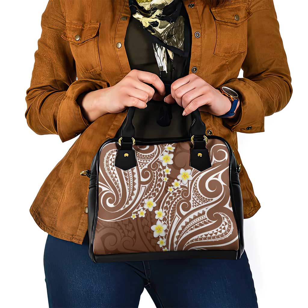 Plumeria With Brown Polynesian Tattoo Pattern Shoulder Handbag LT05 - Polynesian Pride